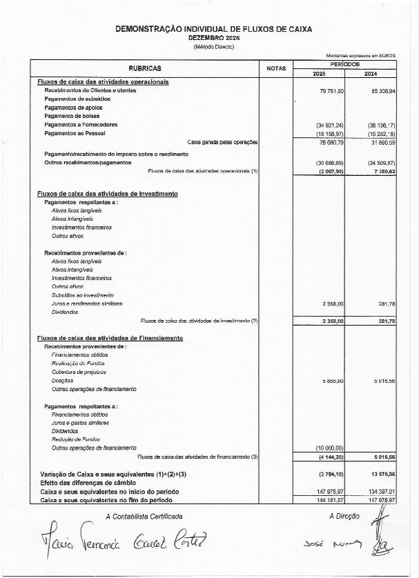 PDF de demonstração individual de fluxos de caixa